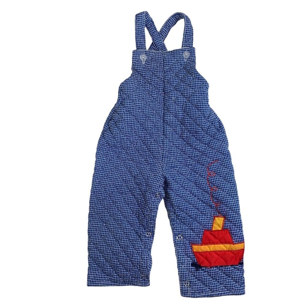 Vintage 12 Month Overalls Rodeo Drive California Quilted Blue Sailboat Applique